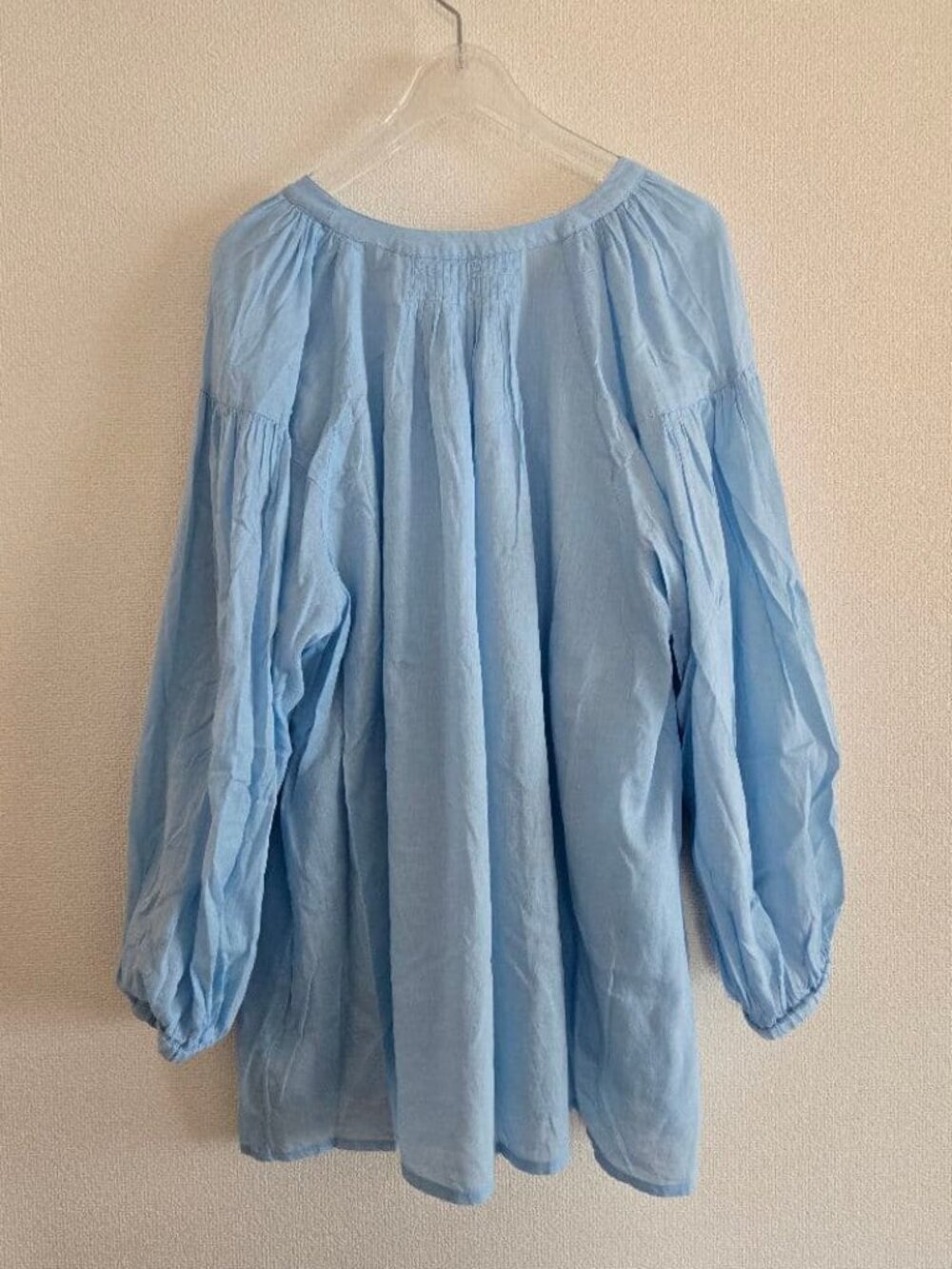 Cocoya No-Collar Gauze Shirt Blue